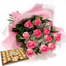 12 Pink Roses & Choco